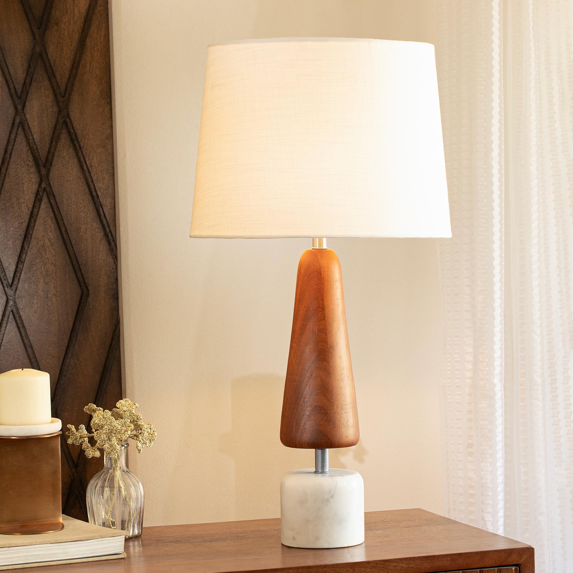 Wood / Marble Lamp W/Shade 1001TLN