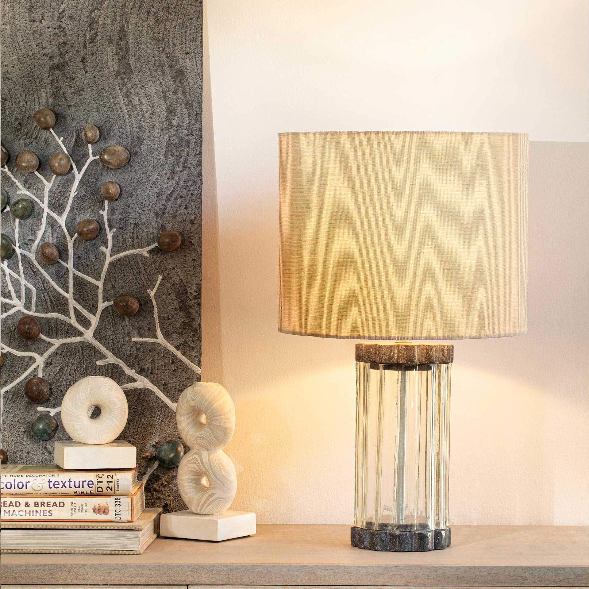Glass/Marble Lamp W/Shade
