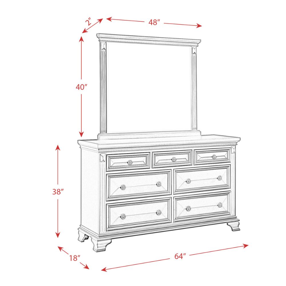 Calloway 7-Drawer Dresser w/ Mirror Set in White