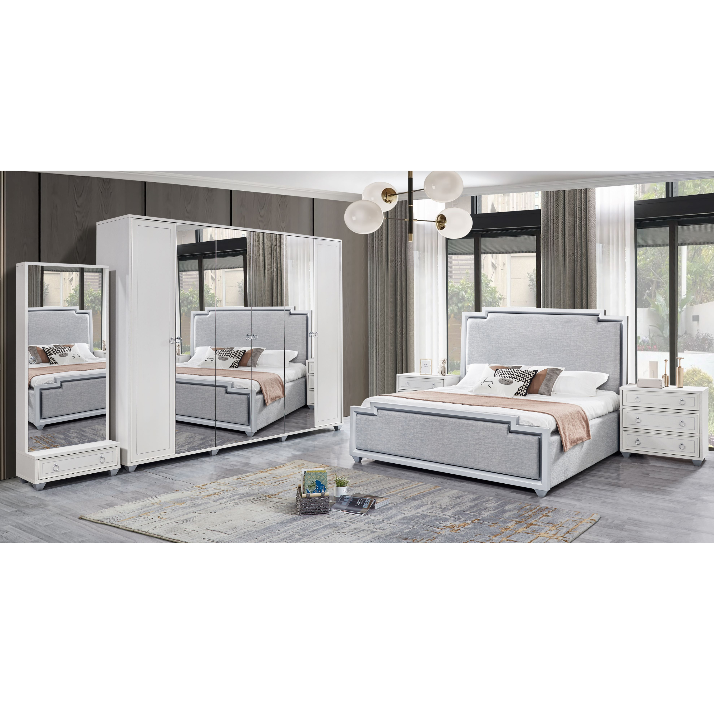 Off-White Feather Bedroom Set With 2 Free Lamp Gift