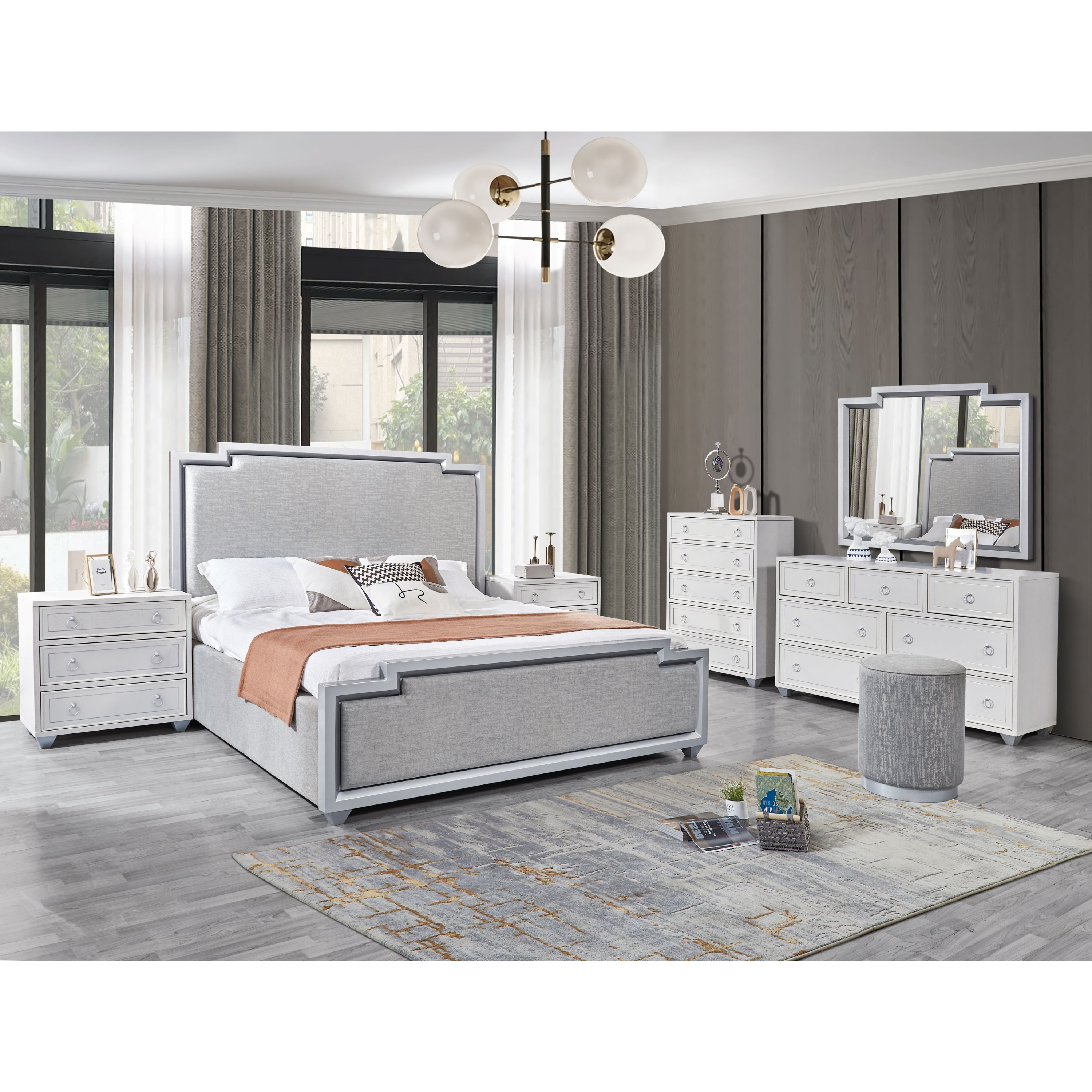 Off-White Feather Bedroom Set With 2 Free Lamp Gift