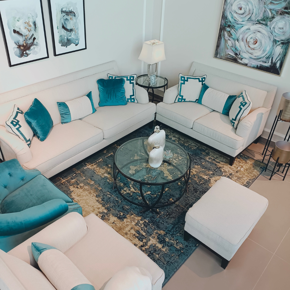 Greek Key Off White Ottoman