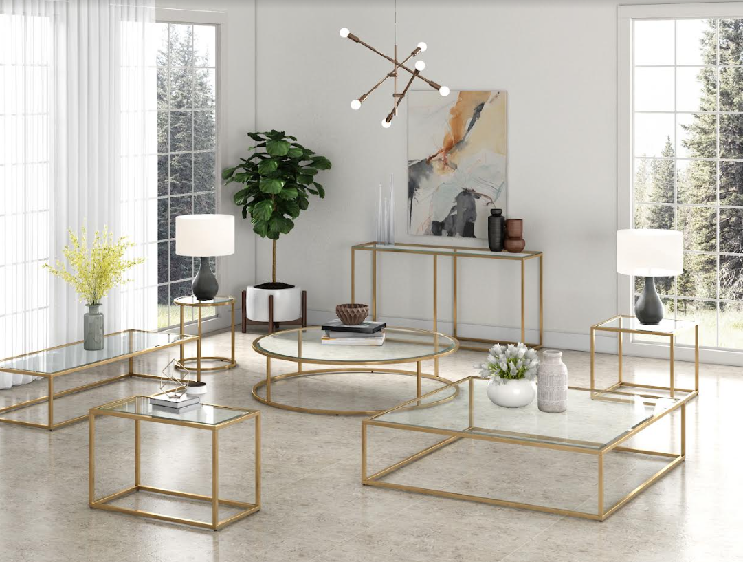 Line Rectangular Gold Console Table Glass