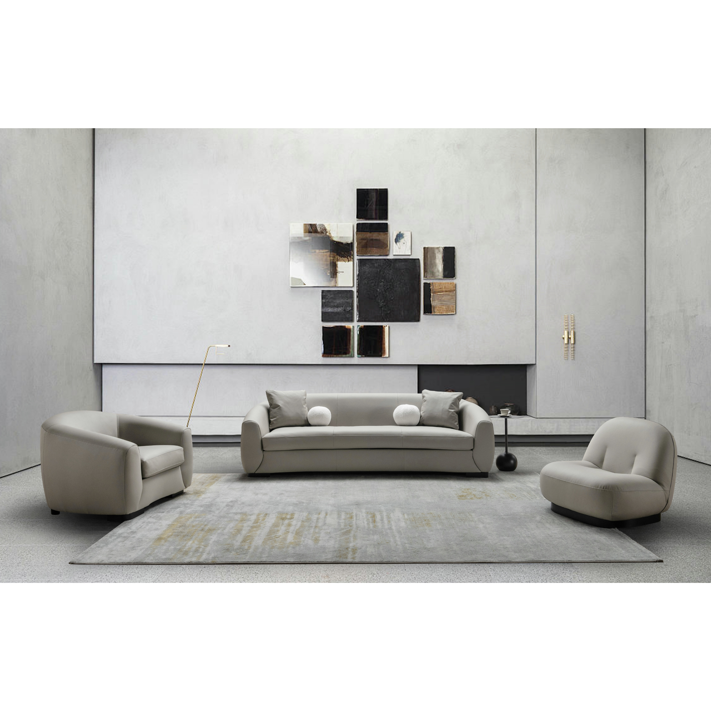 Boucle brown leather sofa