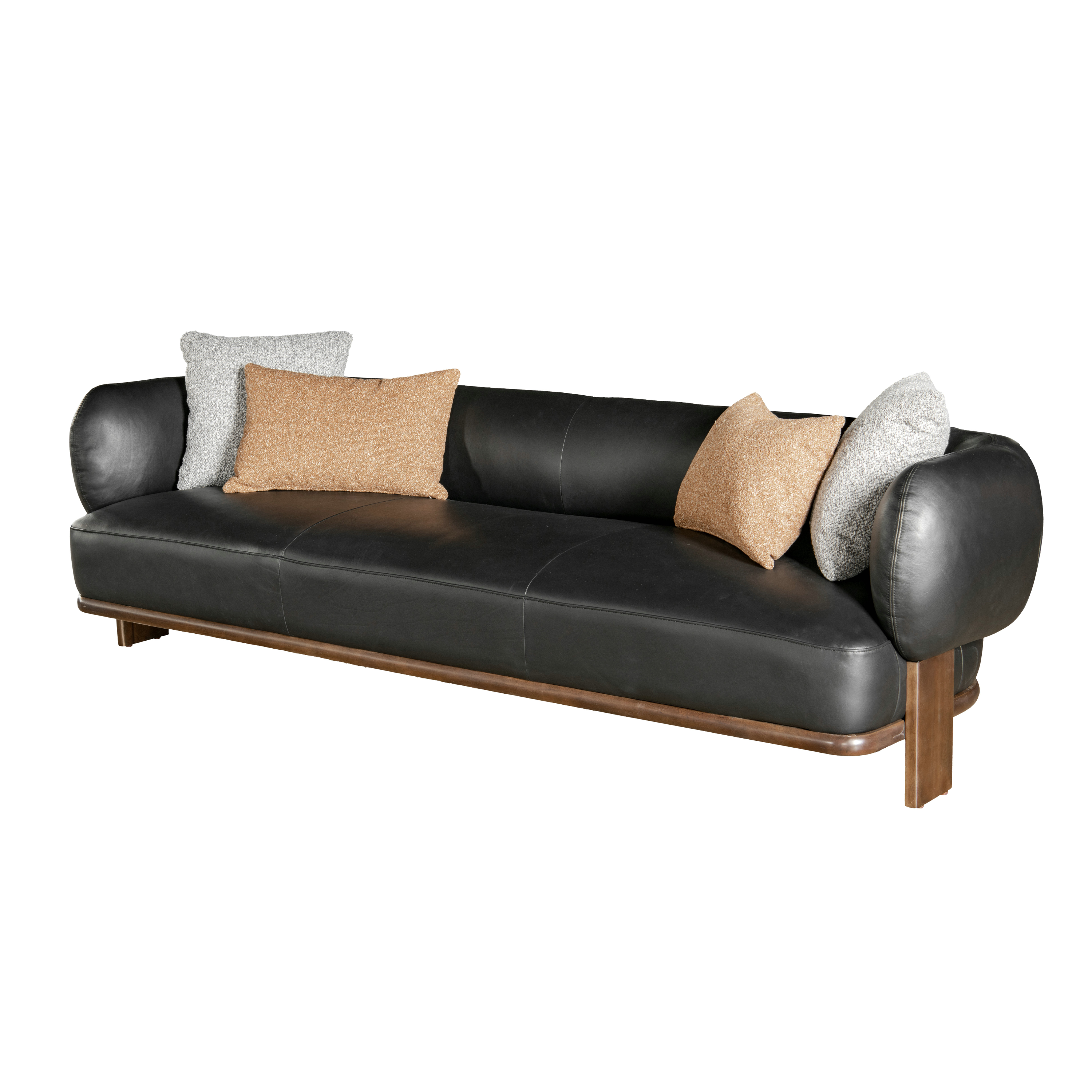Leaner Black Leather 4 Seater Sofa W258