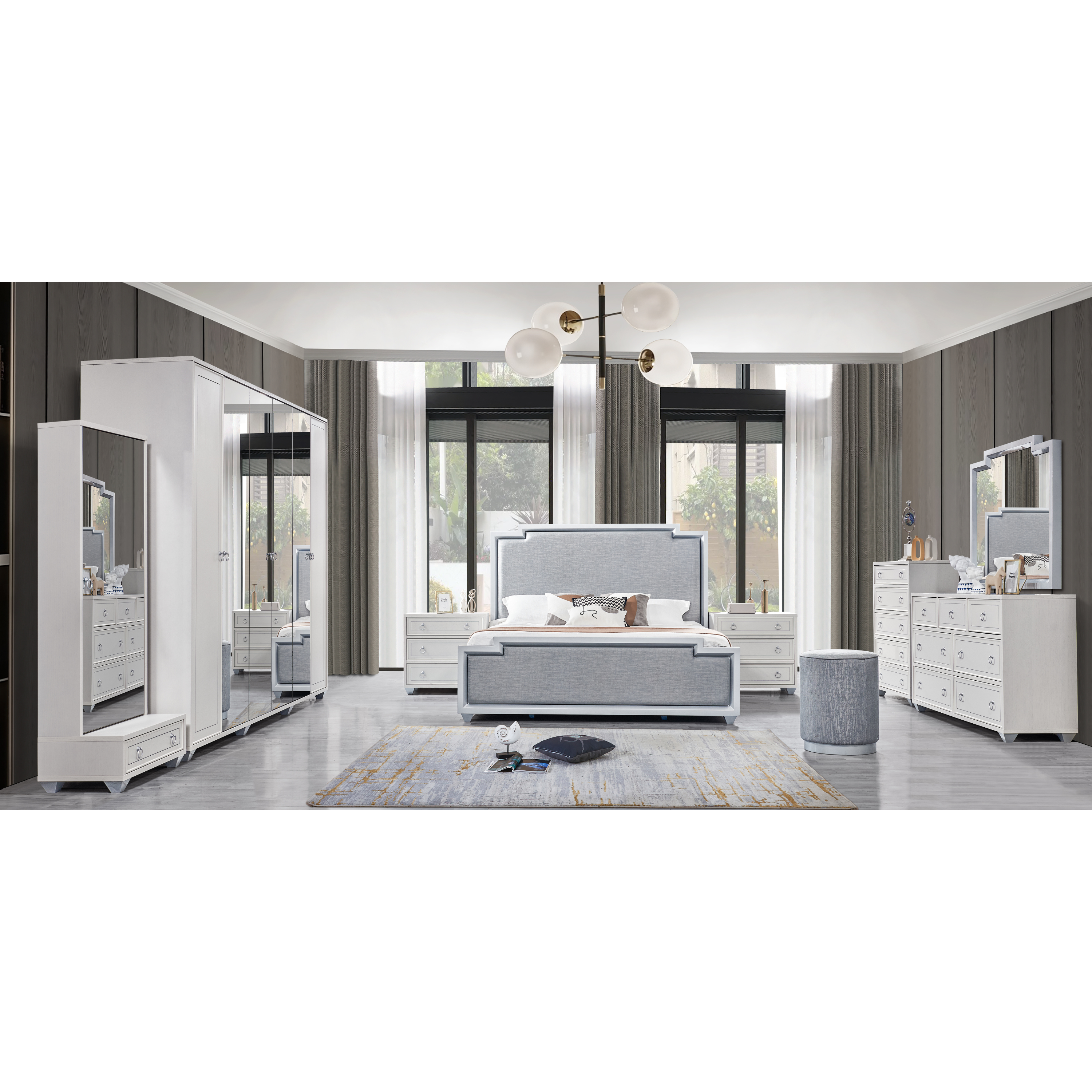 Off-White Feather Bedroom Set With 2 Free Lamp Gift