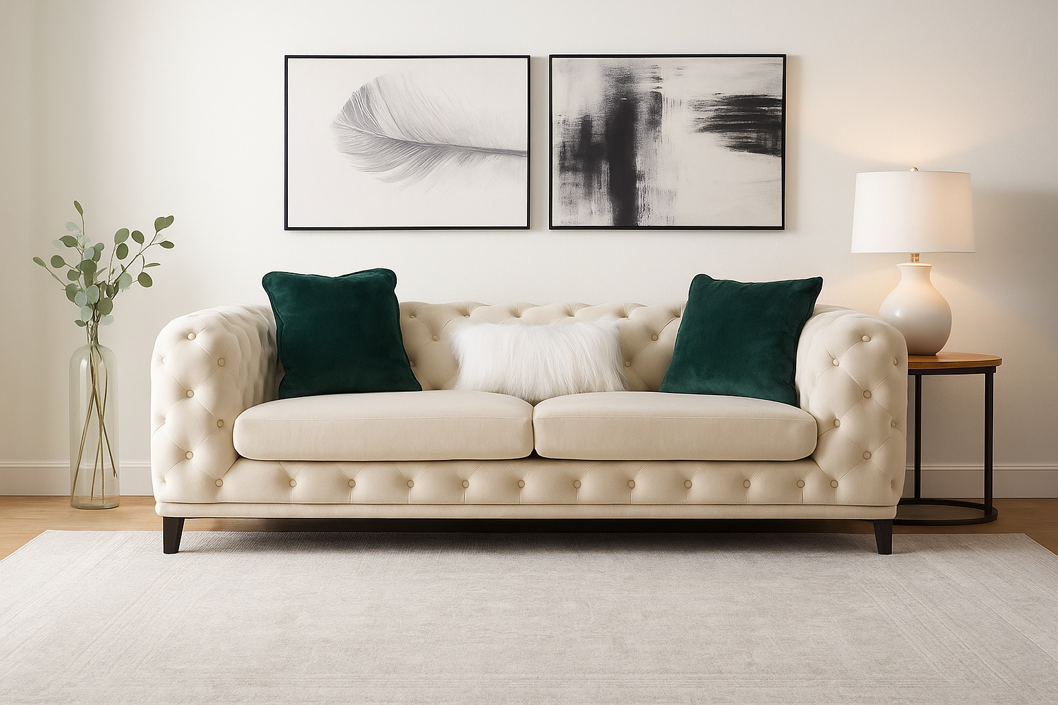 Statement Tuft Off-White Sofa (231cm)