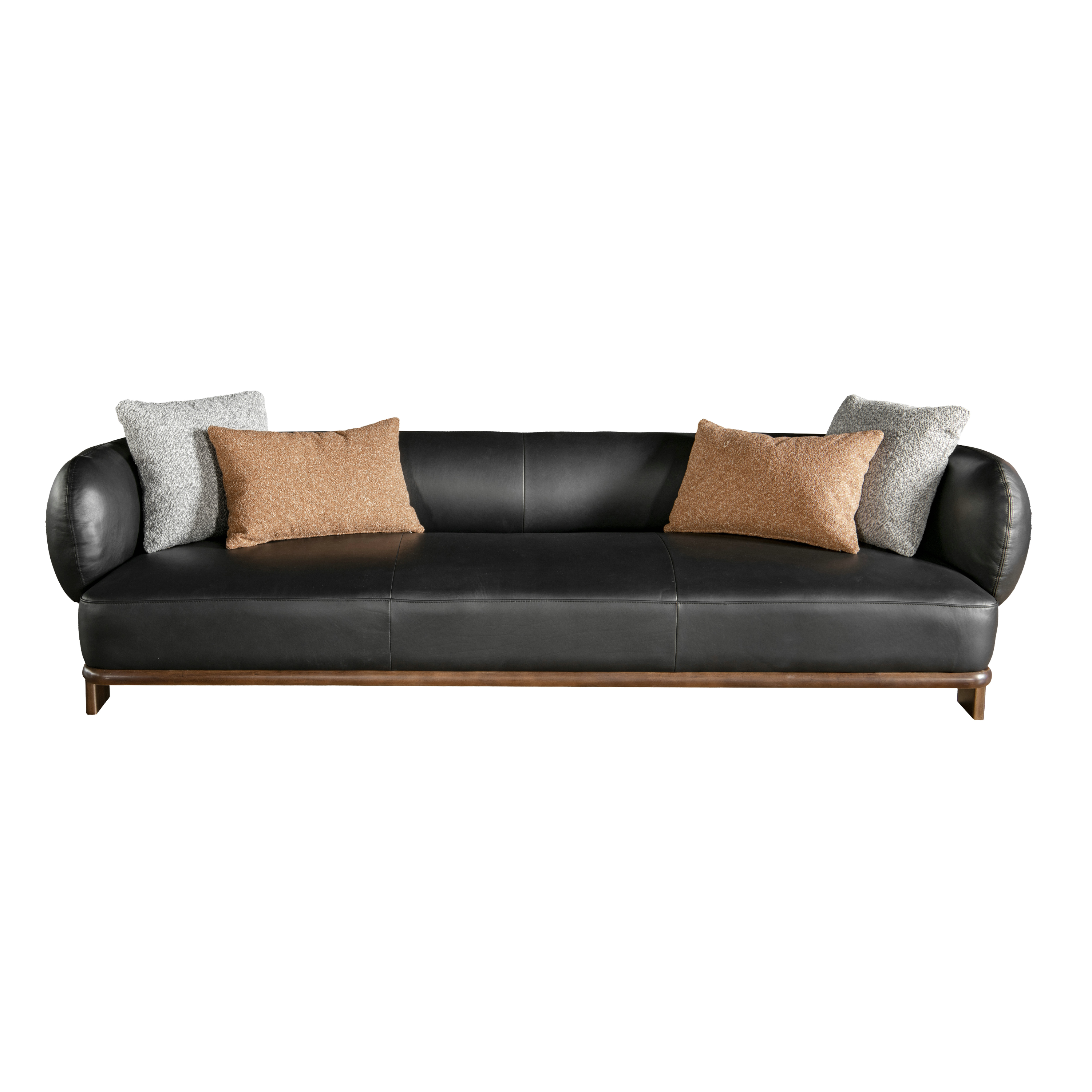 Leaner Black Leather 4 Seater Sofa W258