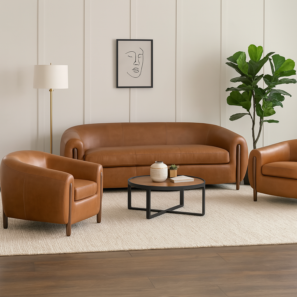 Grace Brown Leather Sofa Set