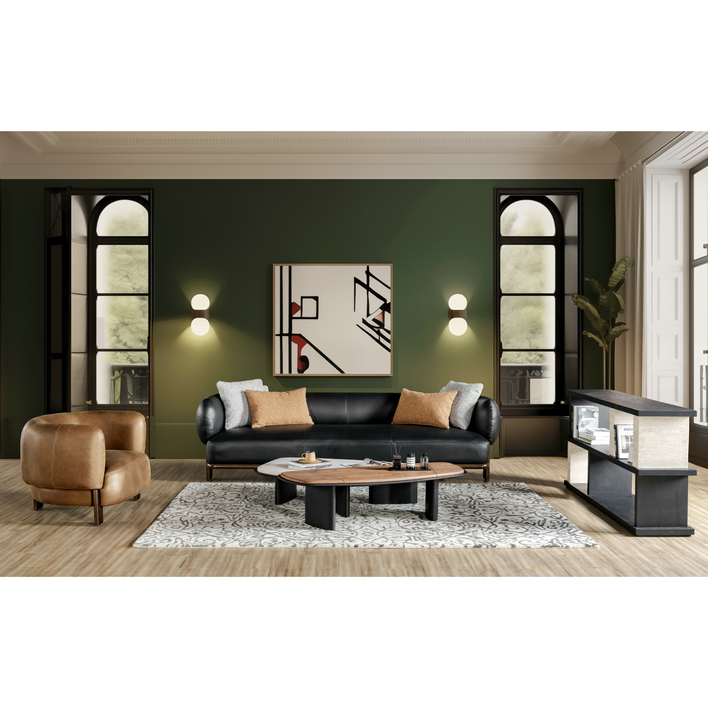 Leaner Black & White Left Side Coffee Table W140