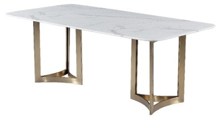 Alexa Dining Table Gold Base and 200 CM White Marble 6 Person