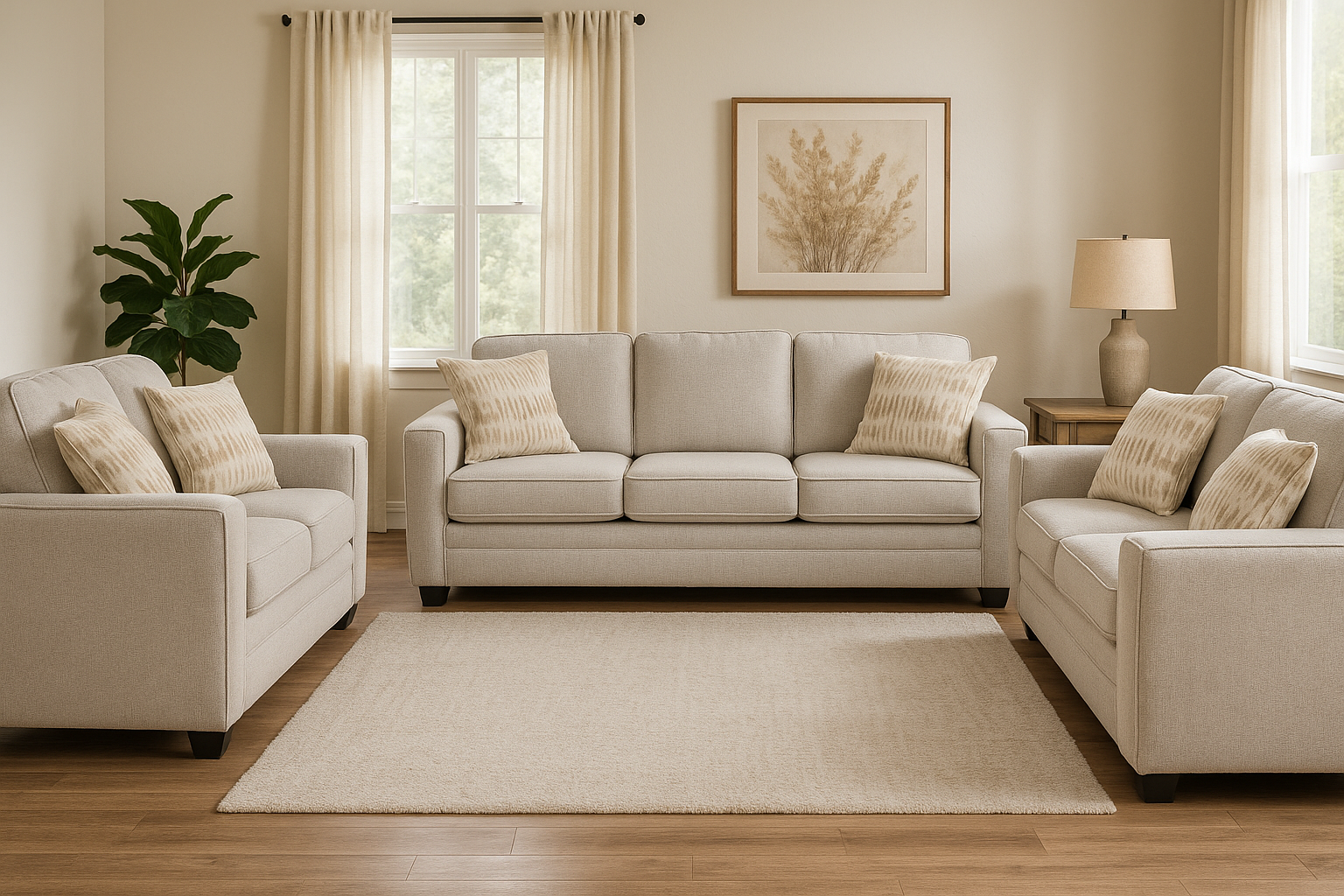 Confa Beige Living Room Set (Sofa + 2 Loveseat)