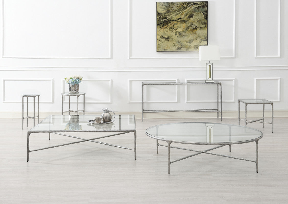 Round Gold Accent Table with Glass Top
