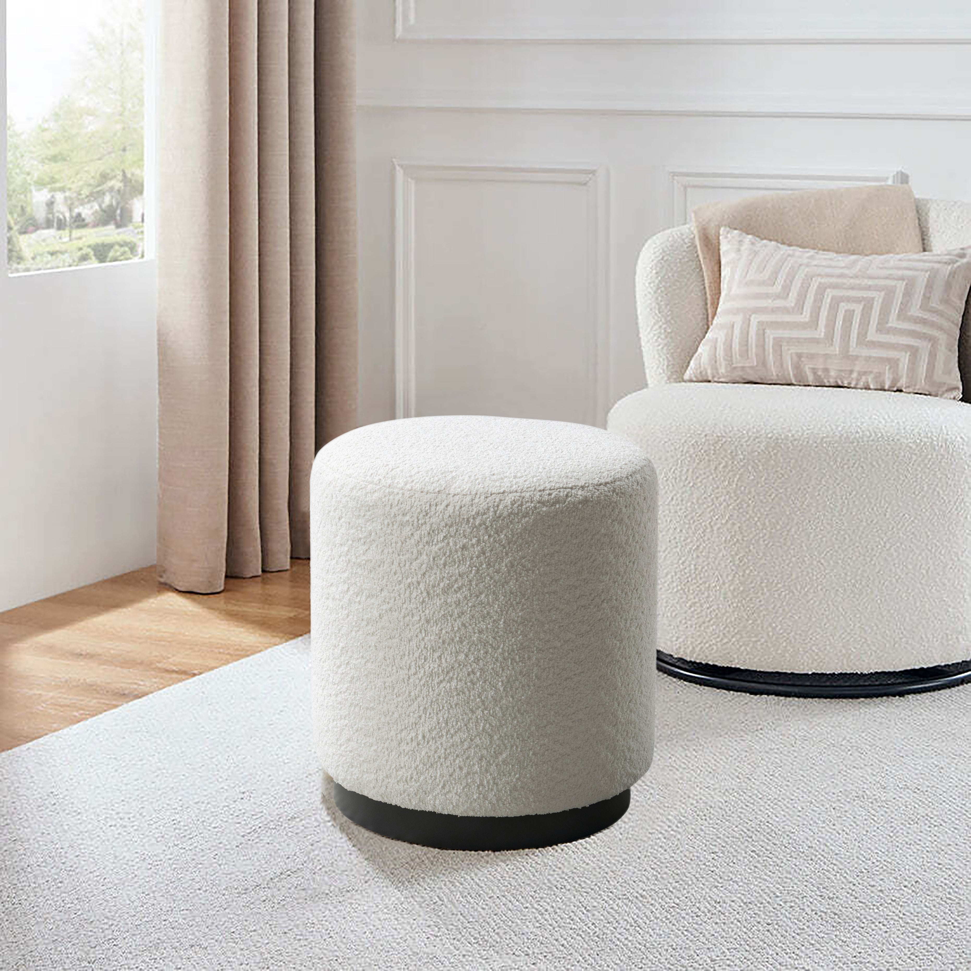 Cream Boucle Ottoman W40Xh45Cm