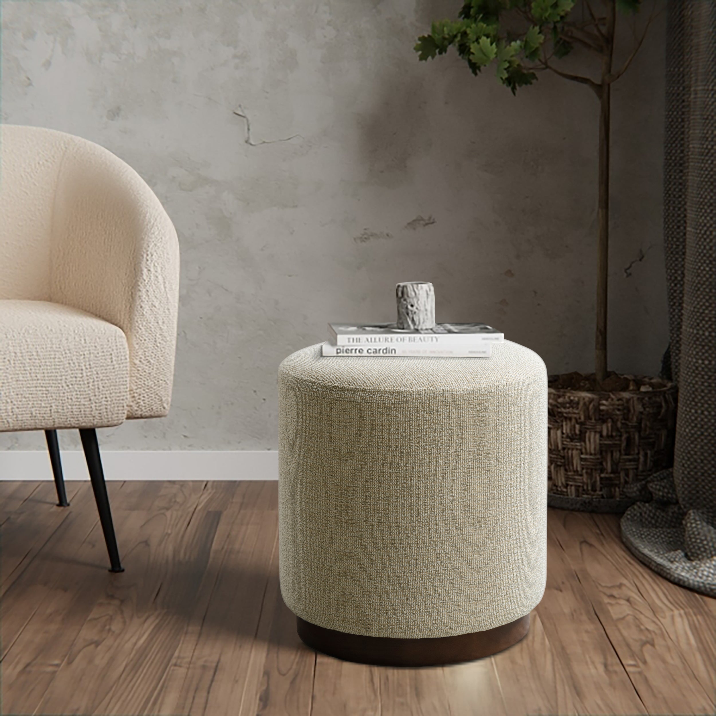 Cream Boucle Ottoman W40Xh45Cm
