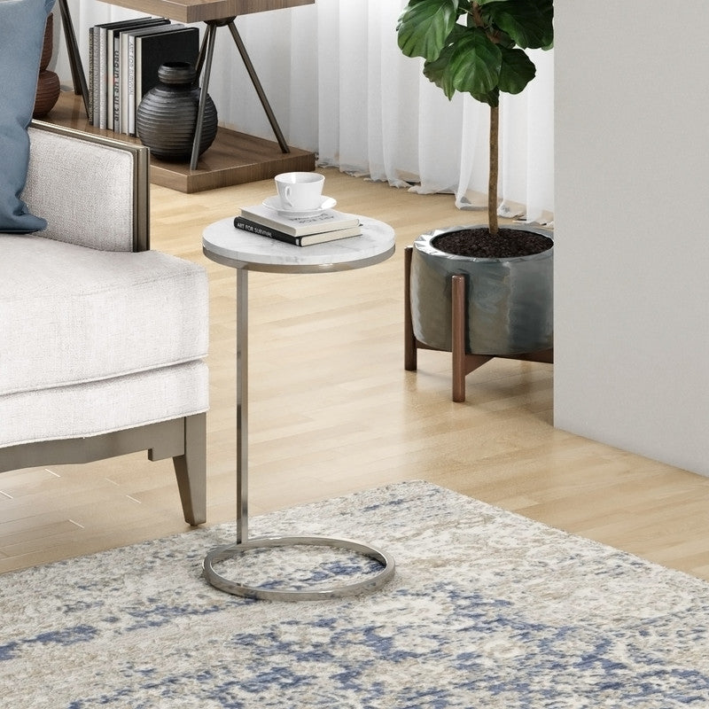 14Inch Plated Nickel Martini Round Table With Carrara Marble