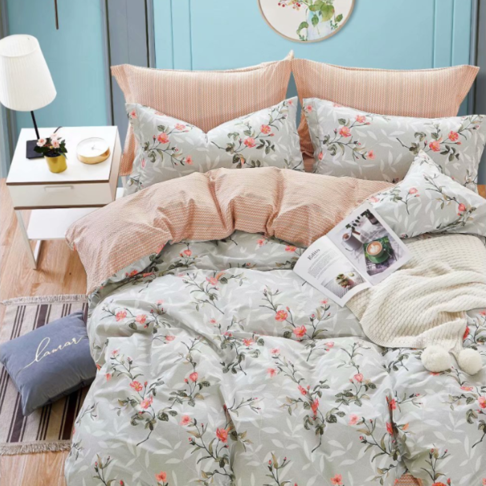 Floral Pattern Light Orange Bedding Set-KING