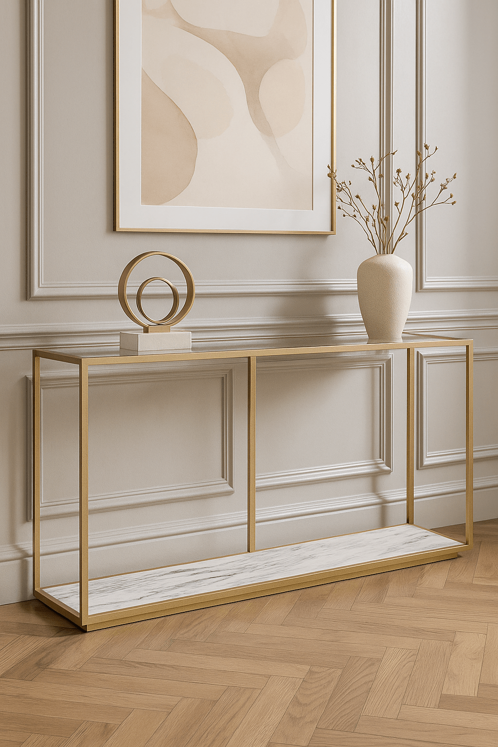 Amerah CONSOLE TABLE - White Arabescato Gold Finish