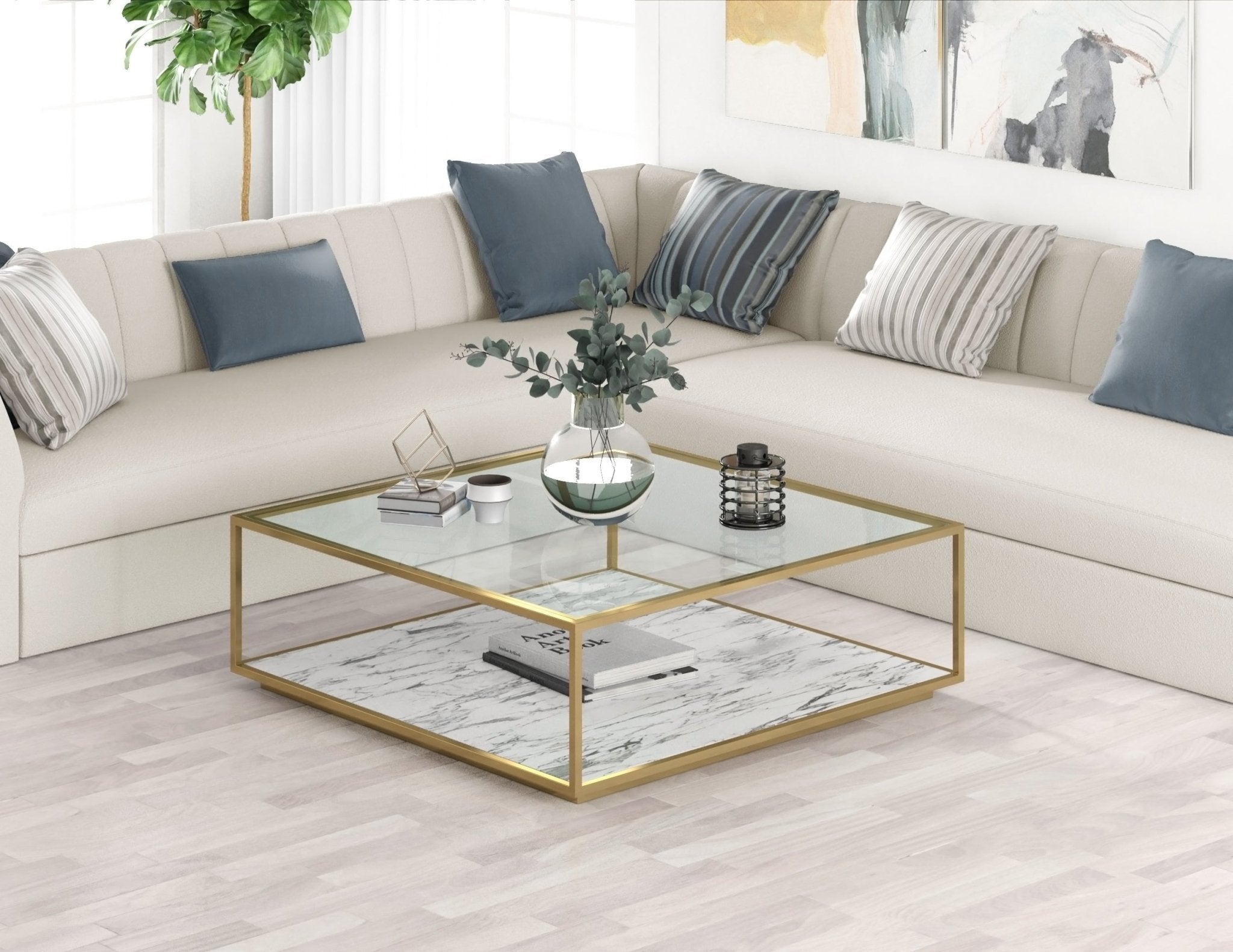 Amerah REC COFFEE TABLE - Gray Travertine Grey Finish