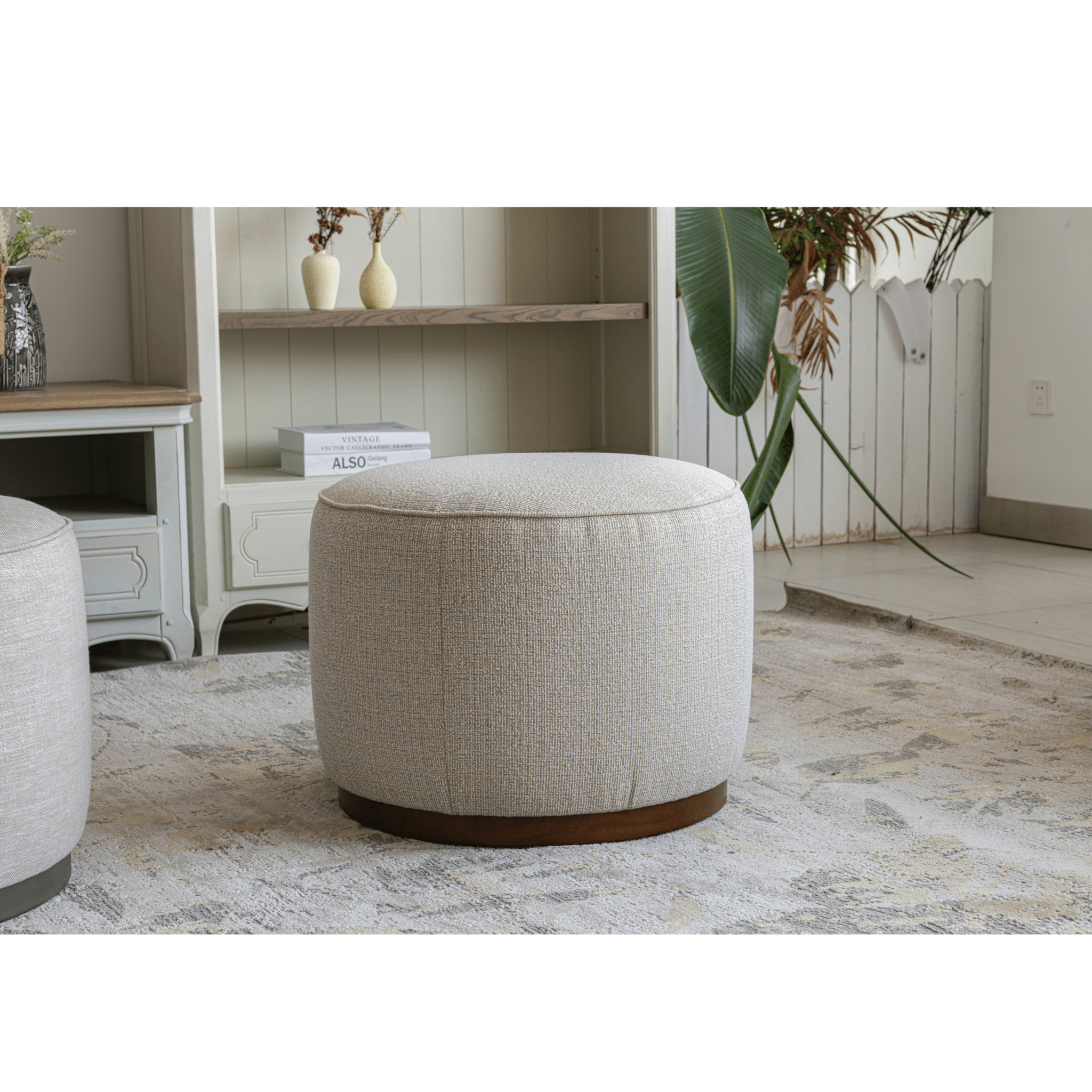 Pattern White Boucle Ottoman W55.5xH44cm