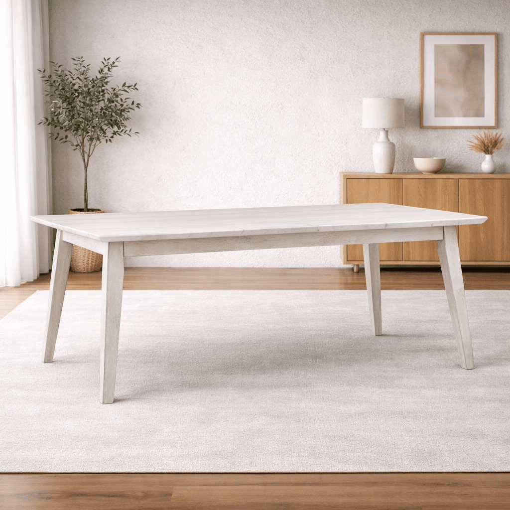Bette Dining Table W/White Marble Top In White E