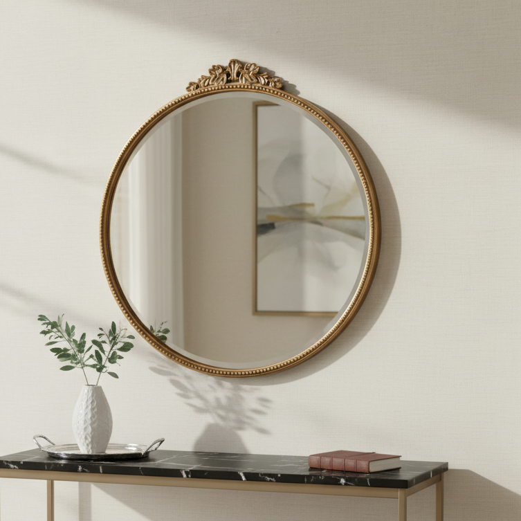 Bevel mirror, antique matt black finishing