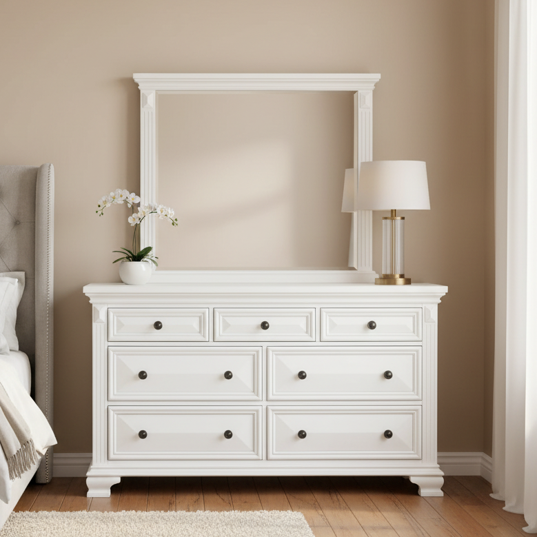 Calloway 7-Drawer Dresser w/ Mirror Set in White