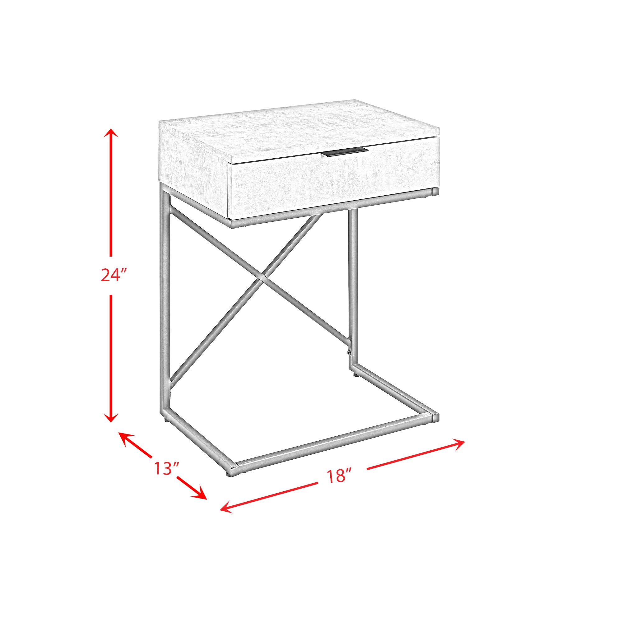Camila Accent Nightstand with Cement Top in Chrome