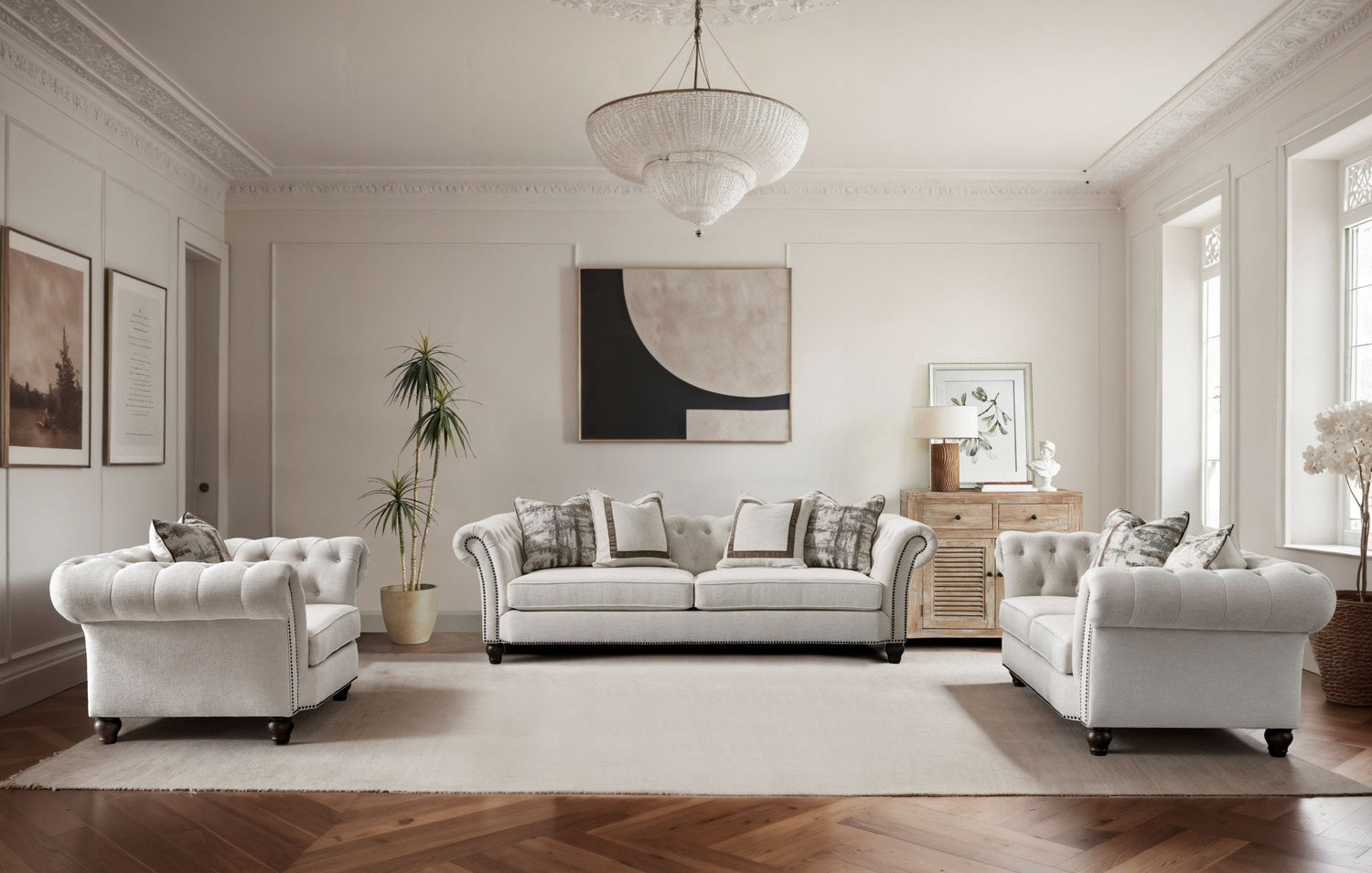 Chesterfield Cream Loveseat