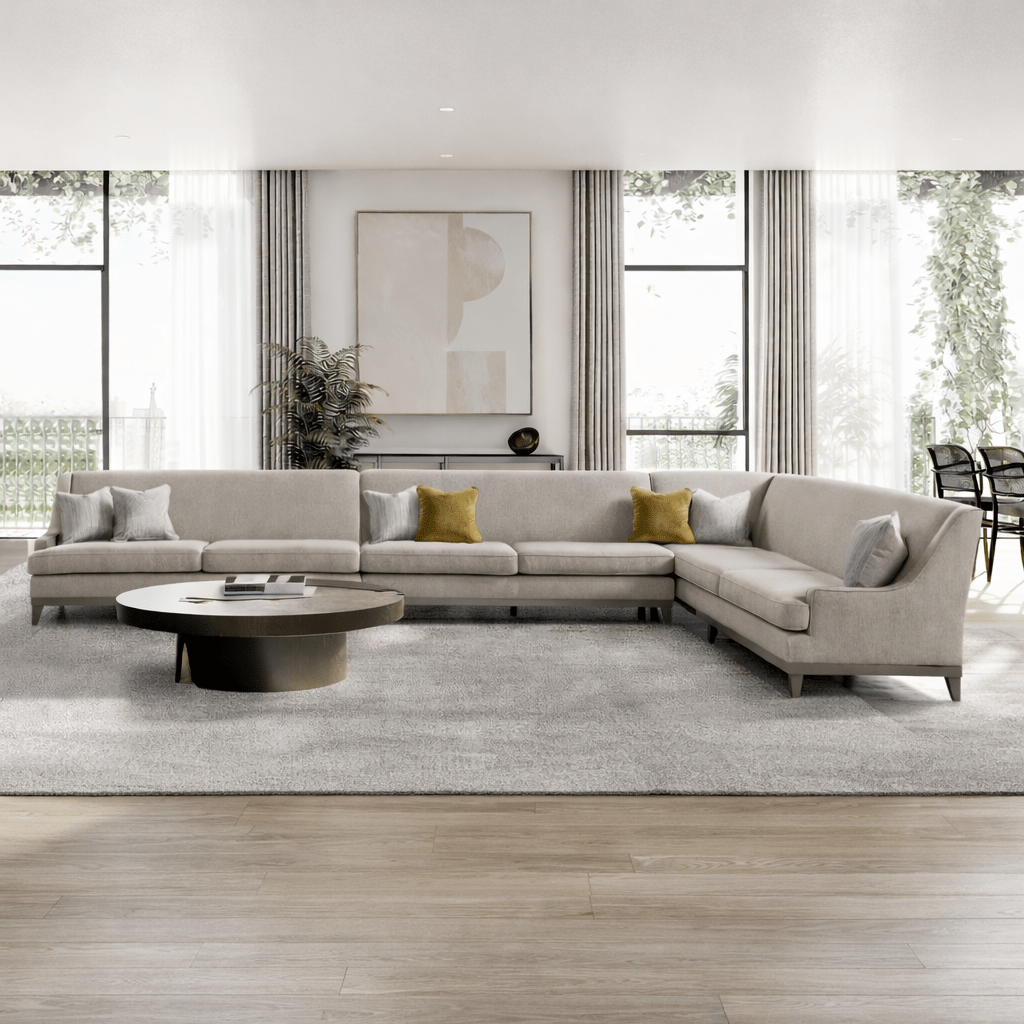 Classy By Noha Albabtain أريكة ركنية بثلاثة مقاعد بذراع يسرى + قطعة وسطية + مقعدين بذراع يمنى