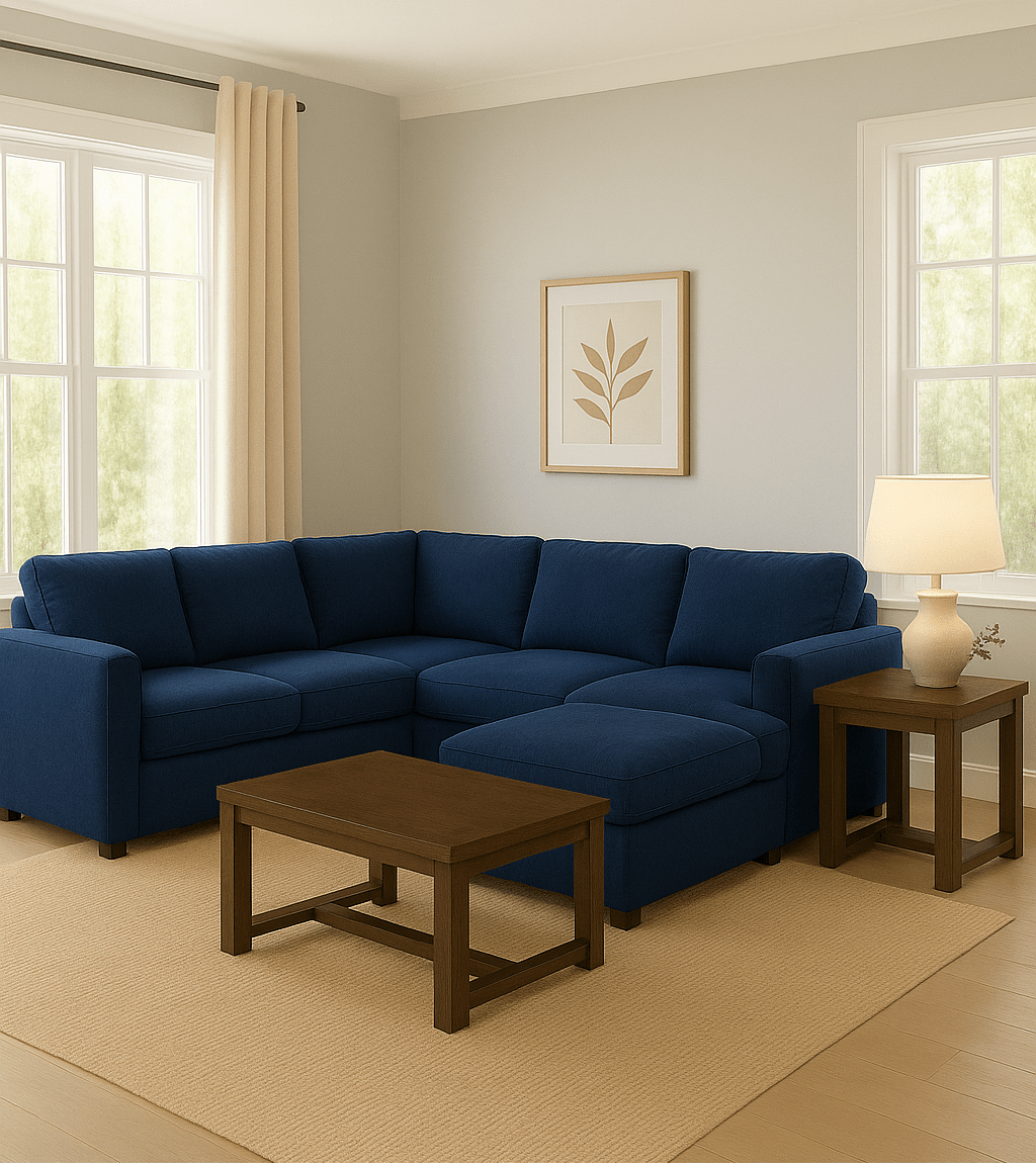 Cloud 9 Navy Sectional with Hardy Occasional(Coffe Table1/End Table1)