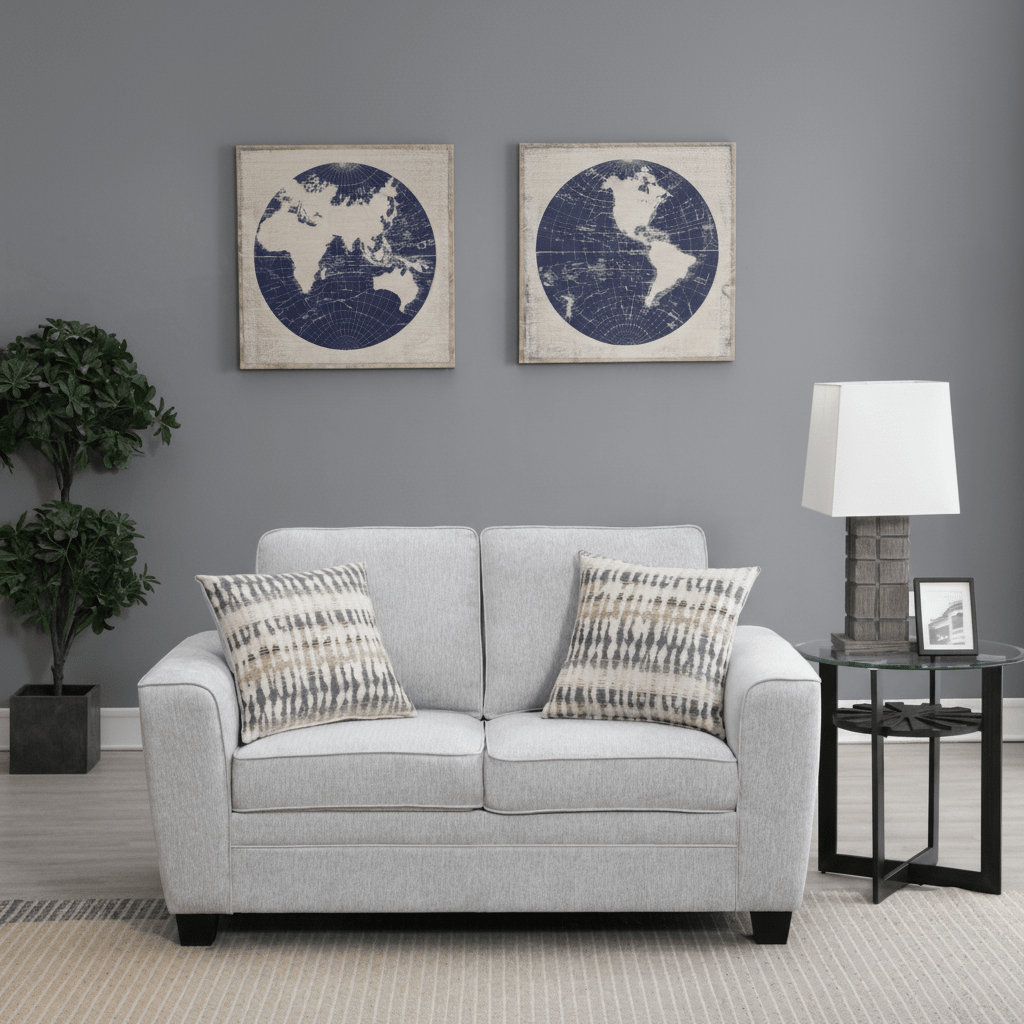 Confa Grey Loveseat with Two Pillows