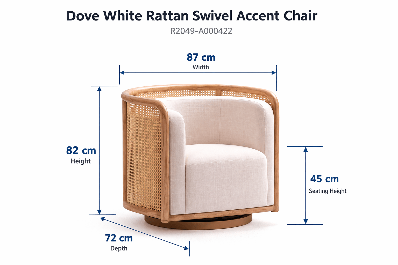 Dove White Rattan Swivel Accent Chair