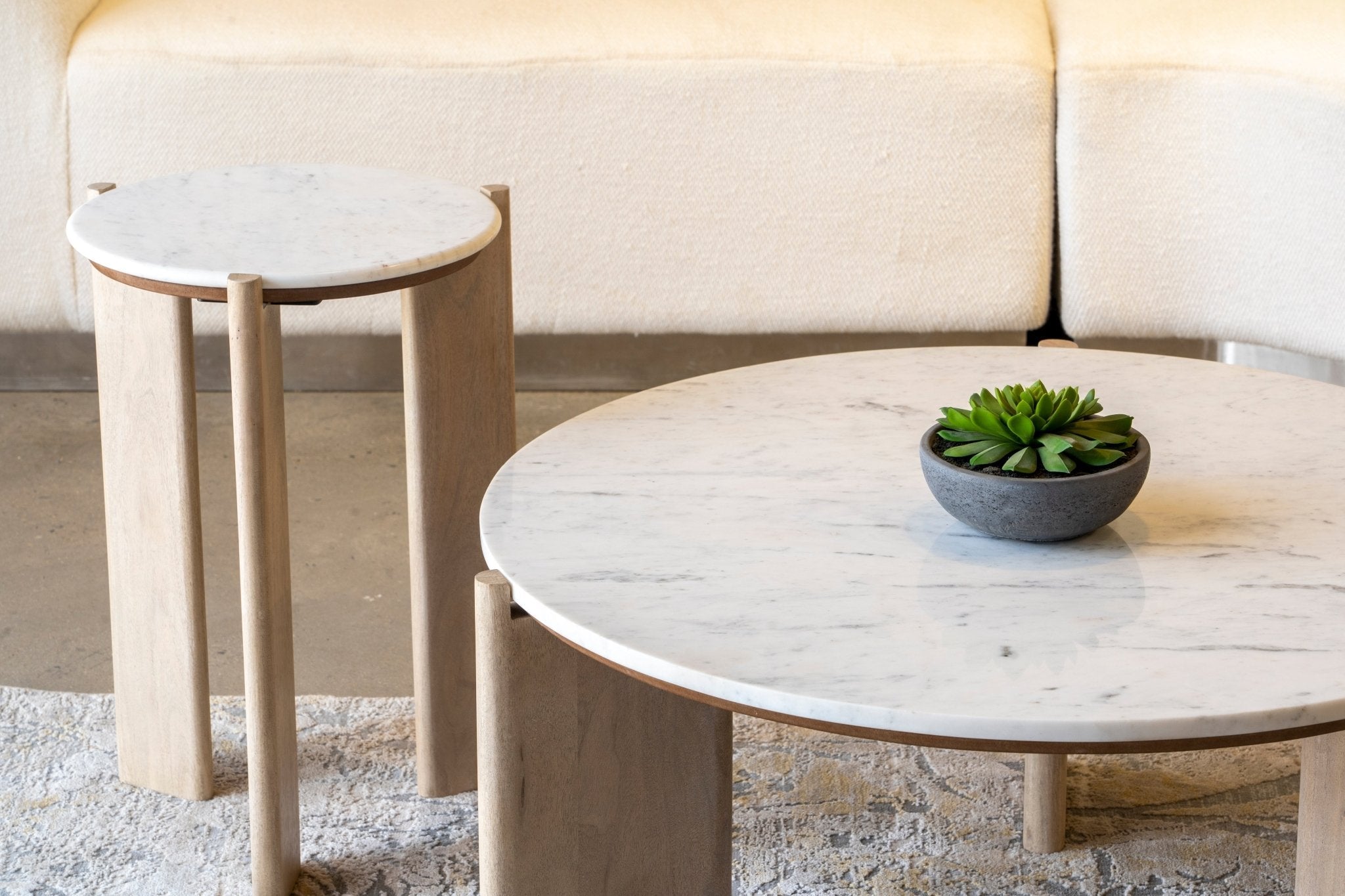ELEN Acacia wood White Marble Round Coffee table