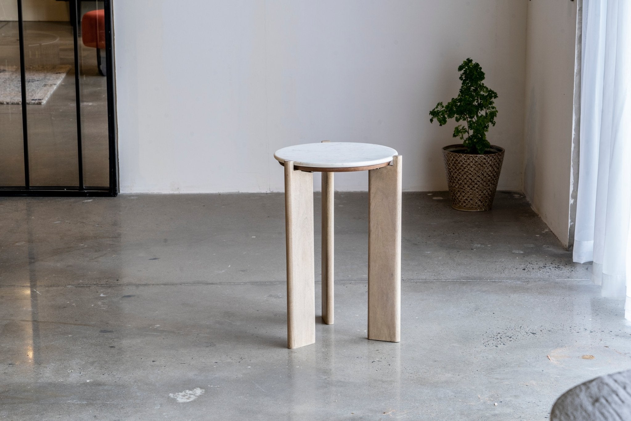 ELEN Acacia wood White Marble Side table