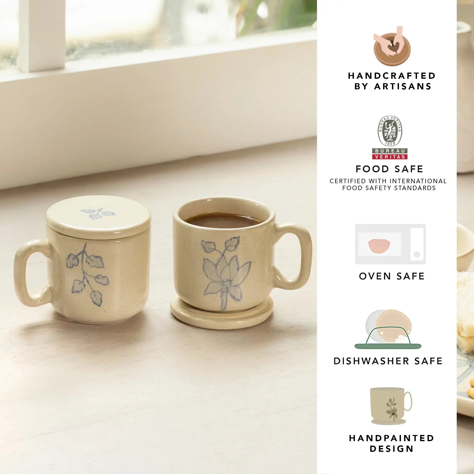 Fiore Ceramic Mug Set of Two with Lid