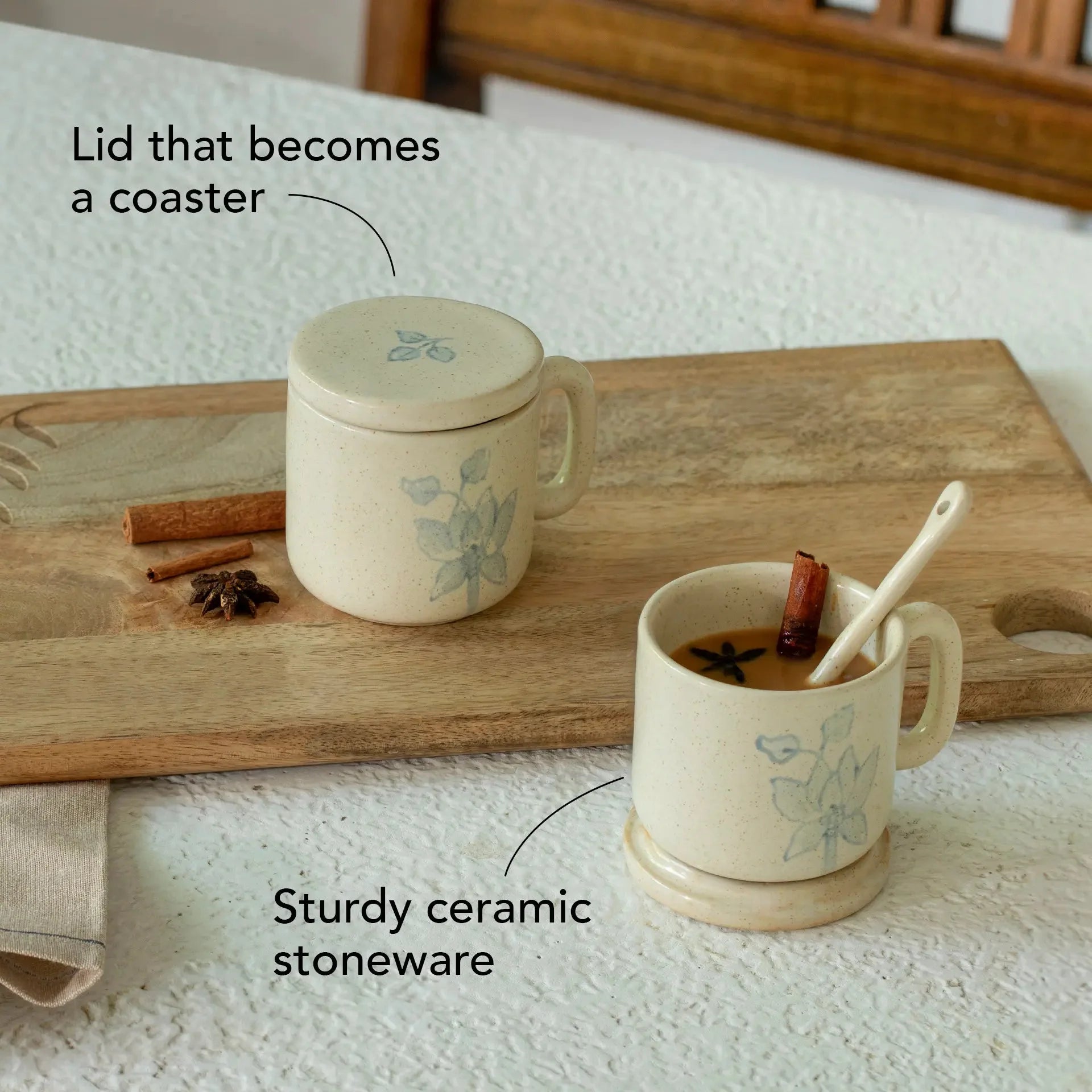 Fiore Ceramic Mug Set of Two with Lid