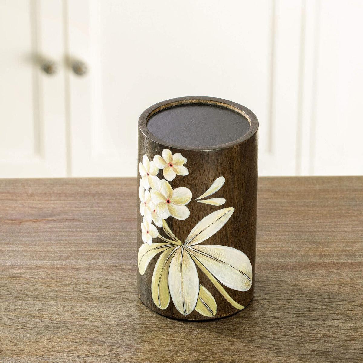 Frangipani Wooden Candle Holder (Large)