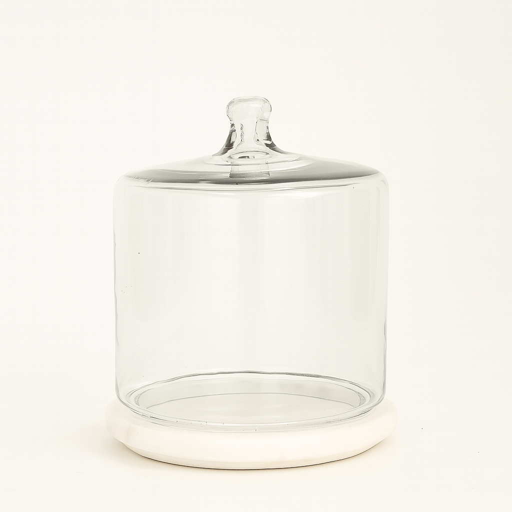 GLASS CLOCH W/MARBLE BASE