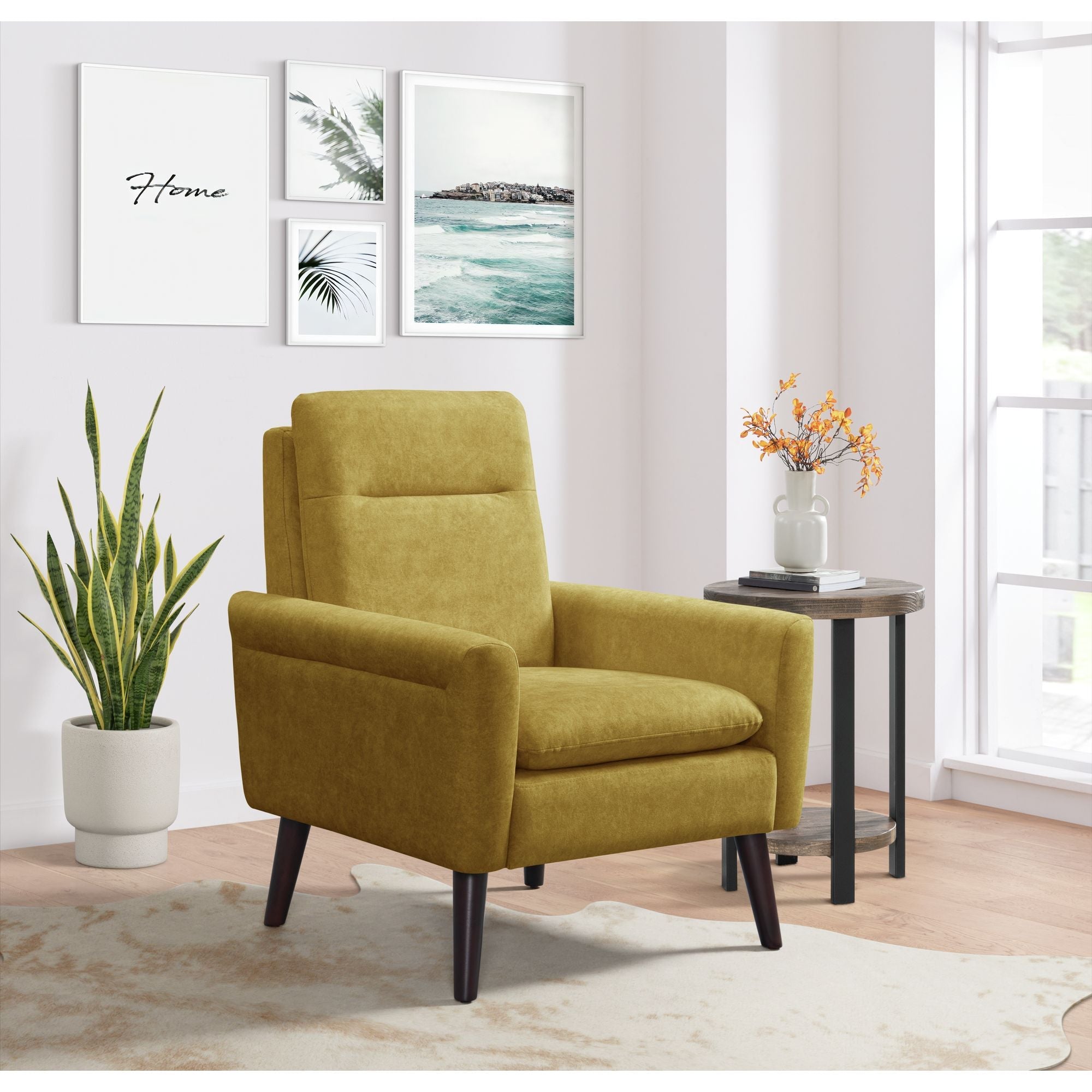 Hawk Accent Arm Chair with Memory foam in Radiance Yellow and Espresso