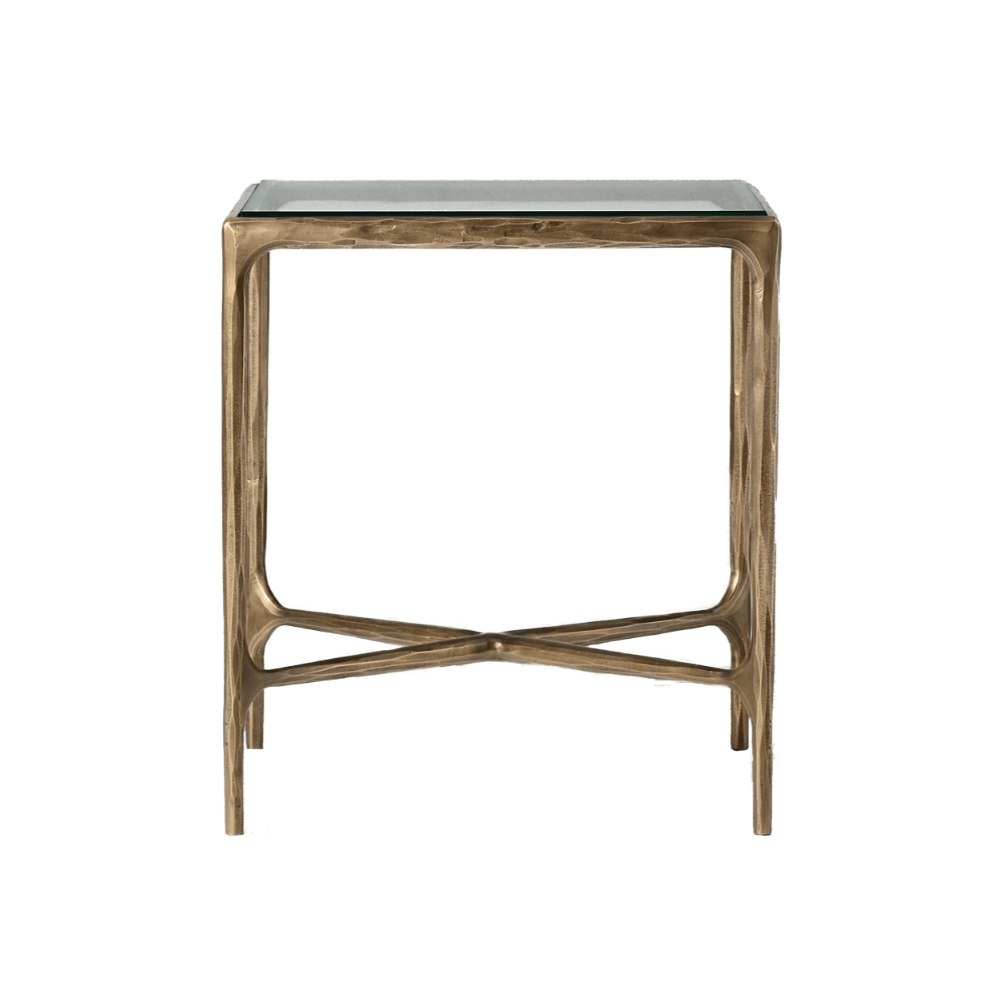 Round Silver End Table with Glass Top