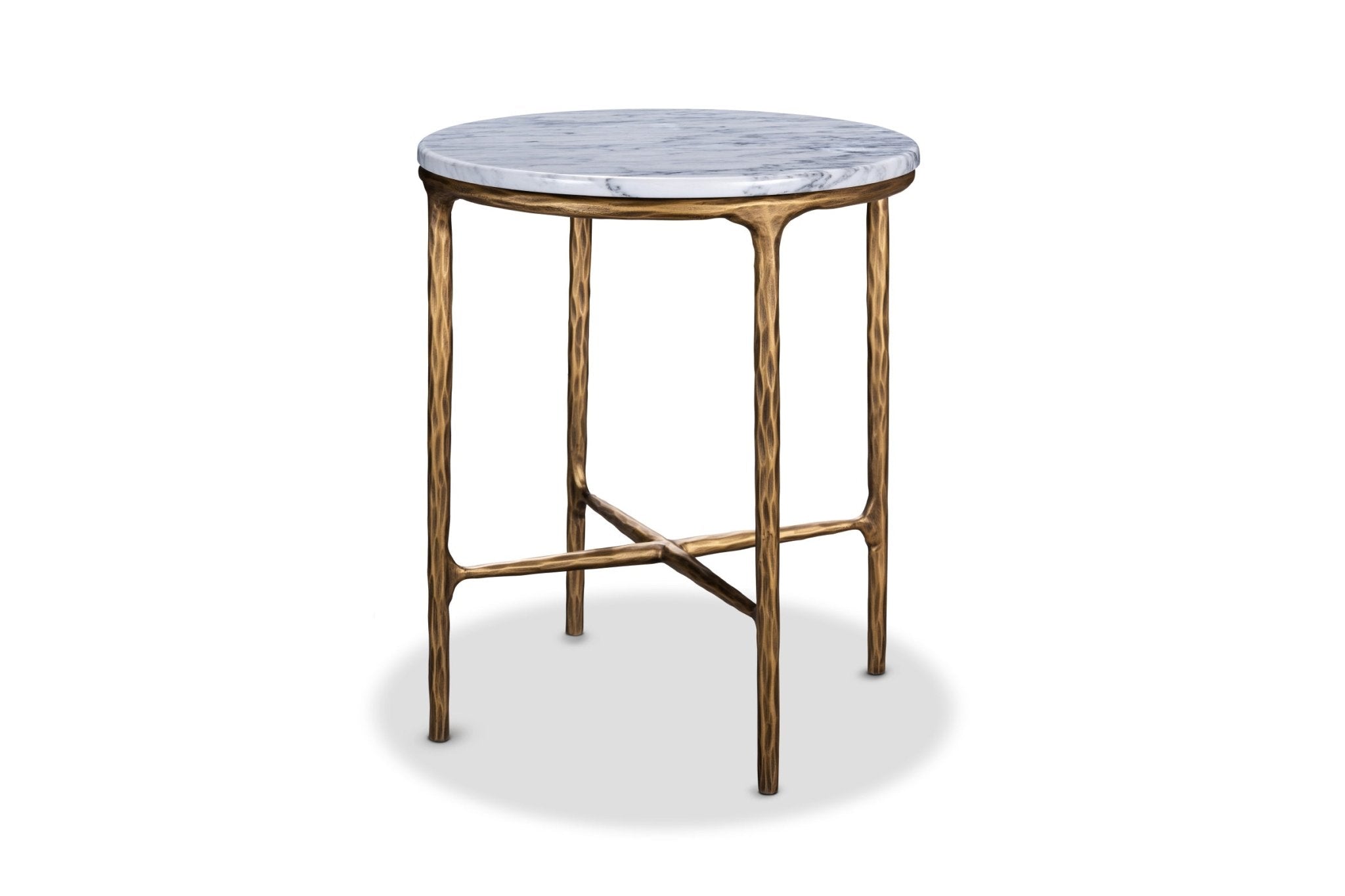 Round Silver Side Table with Marble Top