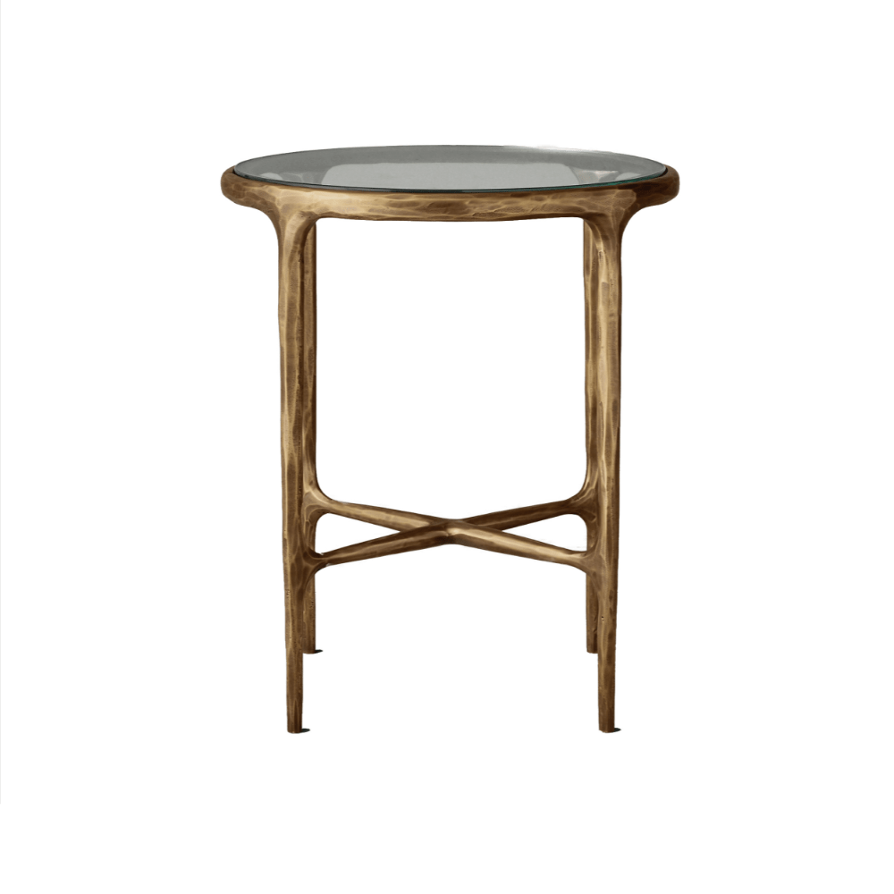 Round Silver End Table with Glass Top