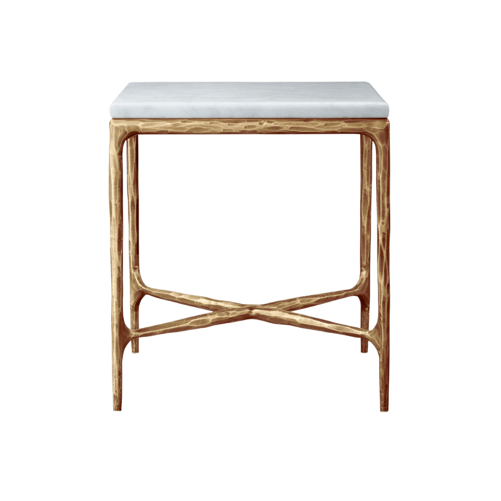 Round Silver Side Table with Marble Top