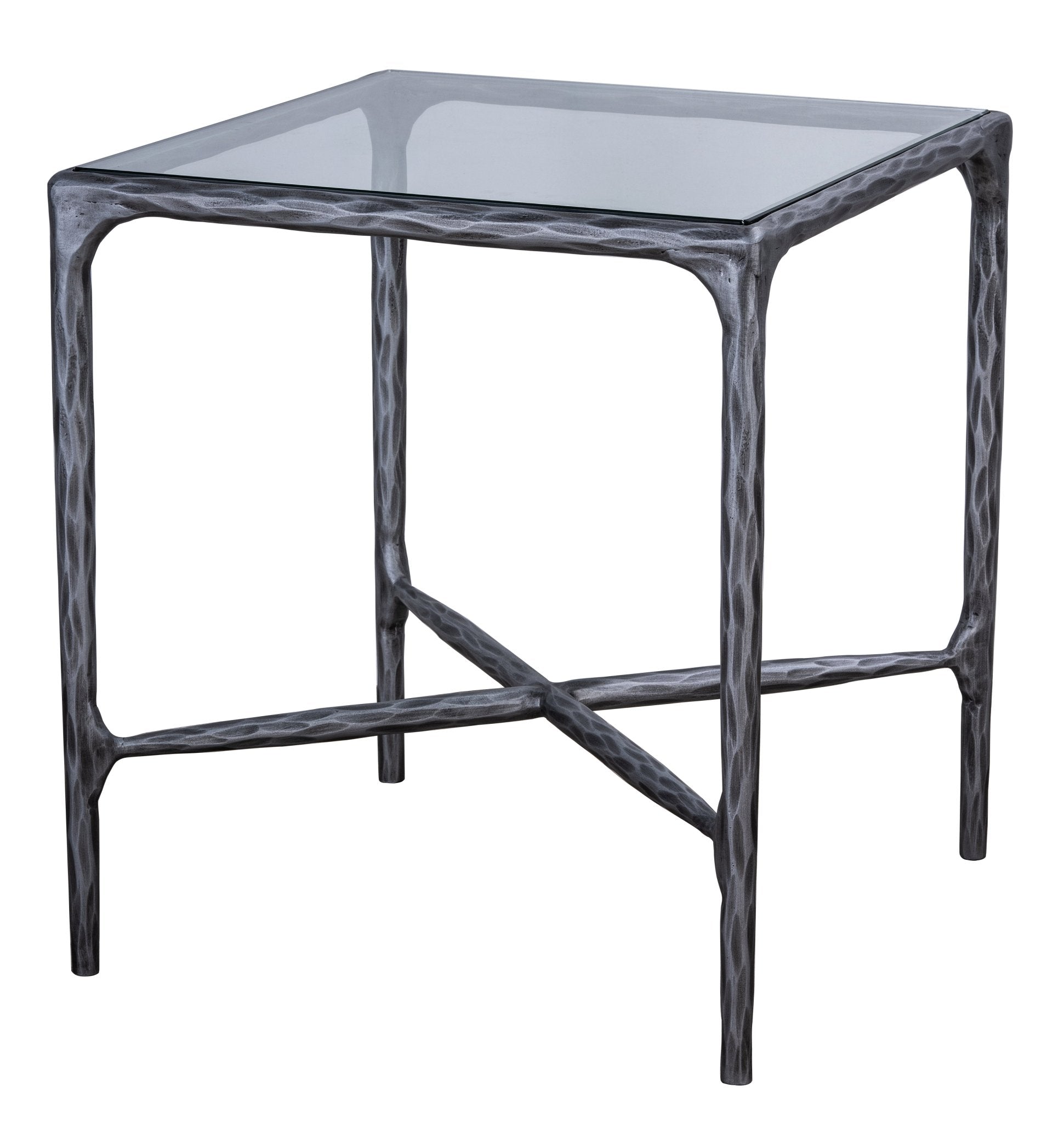 Round Silver End Table with Glass Top