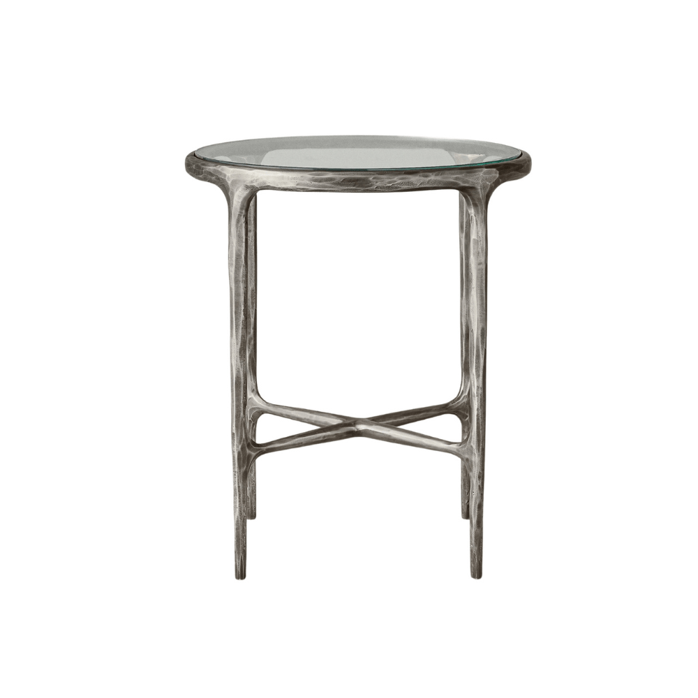 Round Silver End Table with Glass Top