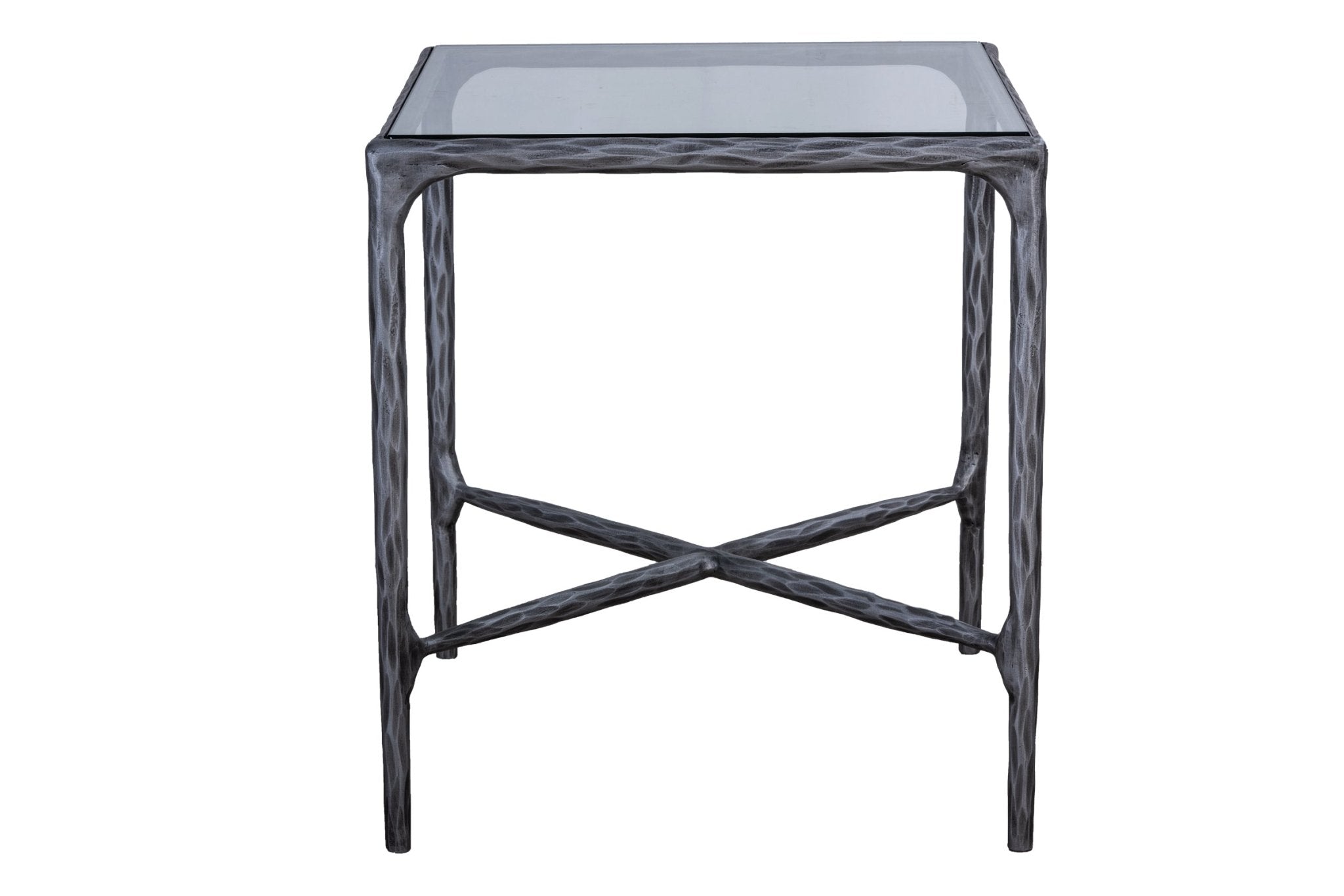 Round Silver End Table with Glass Top