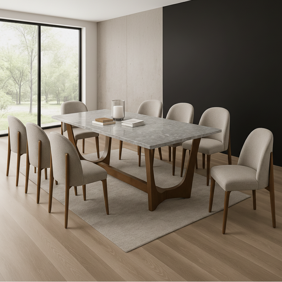 Morgans Grey Marble Dining Table 8 Seater SET