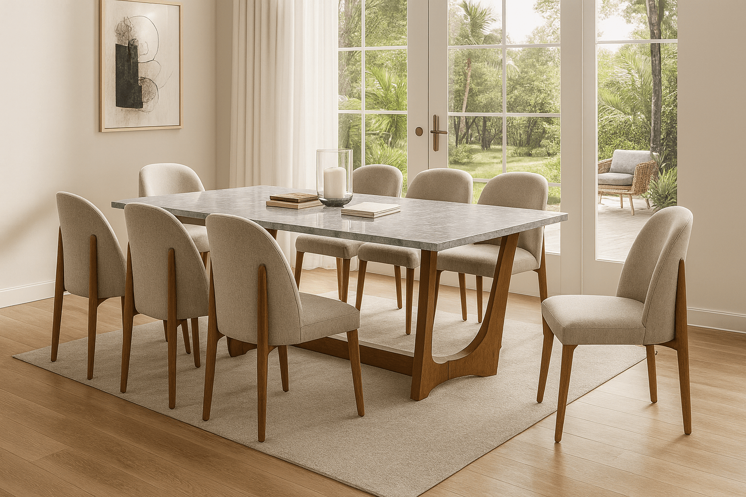 Morgans Grey Marble Dining Table 8 Seater SET