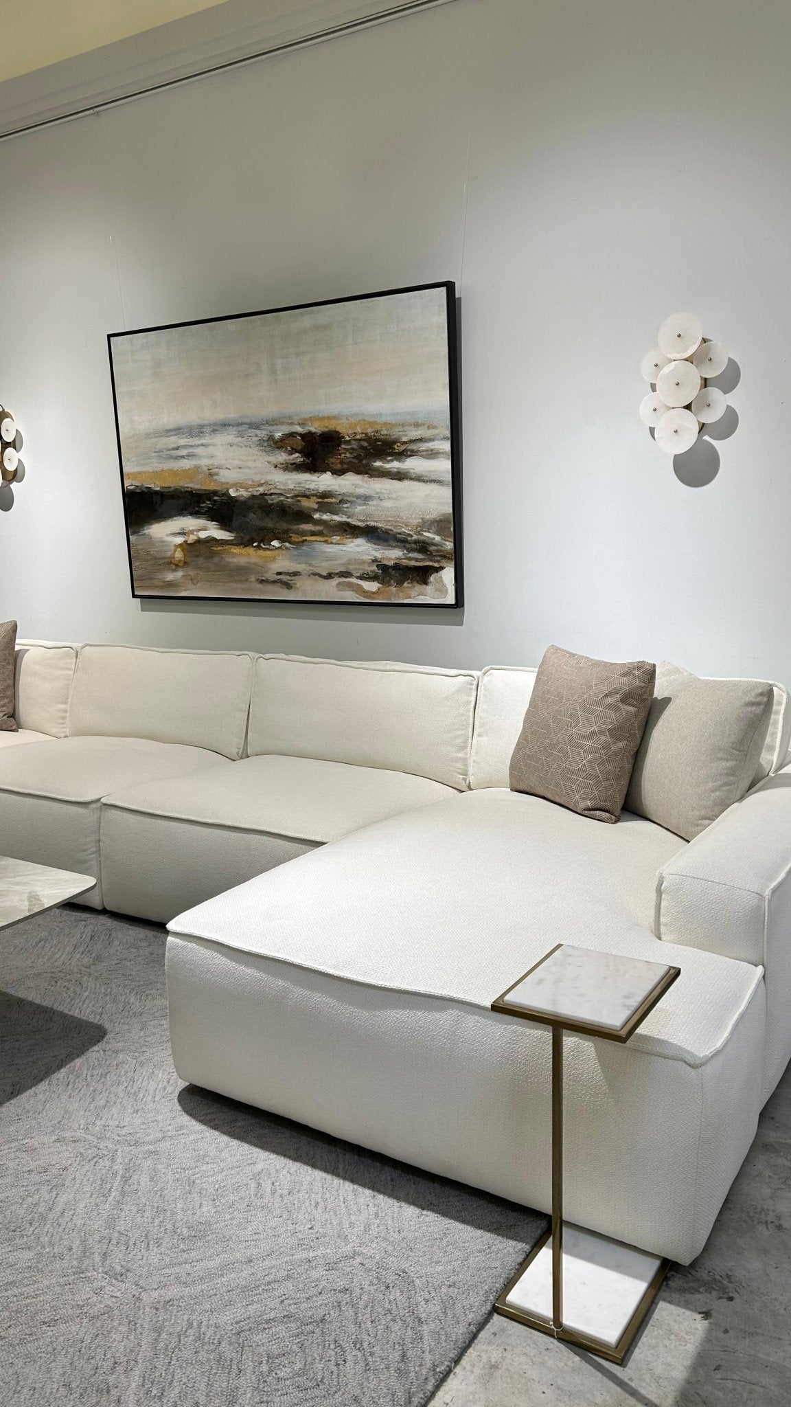 Moscow White Sectional + Swivel Chair